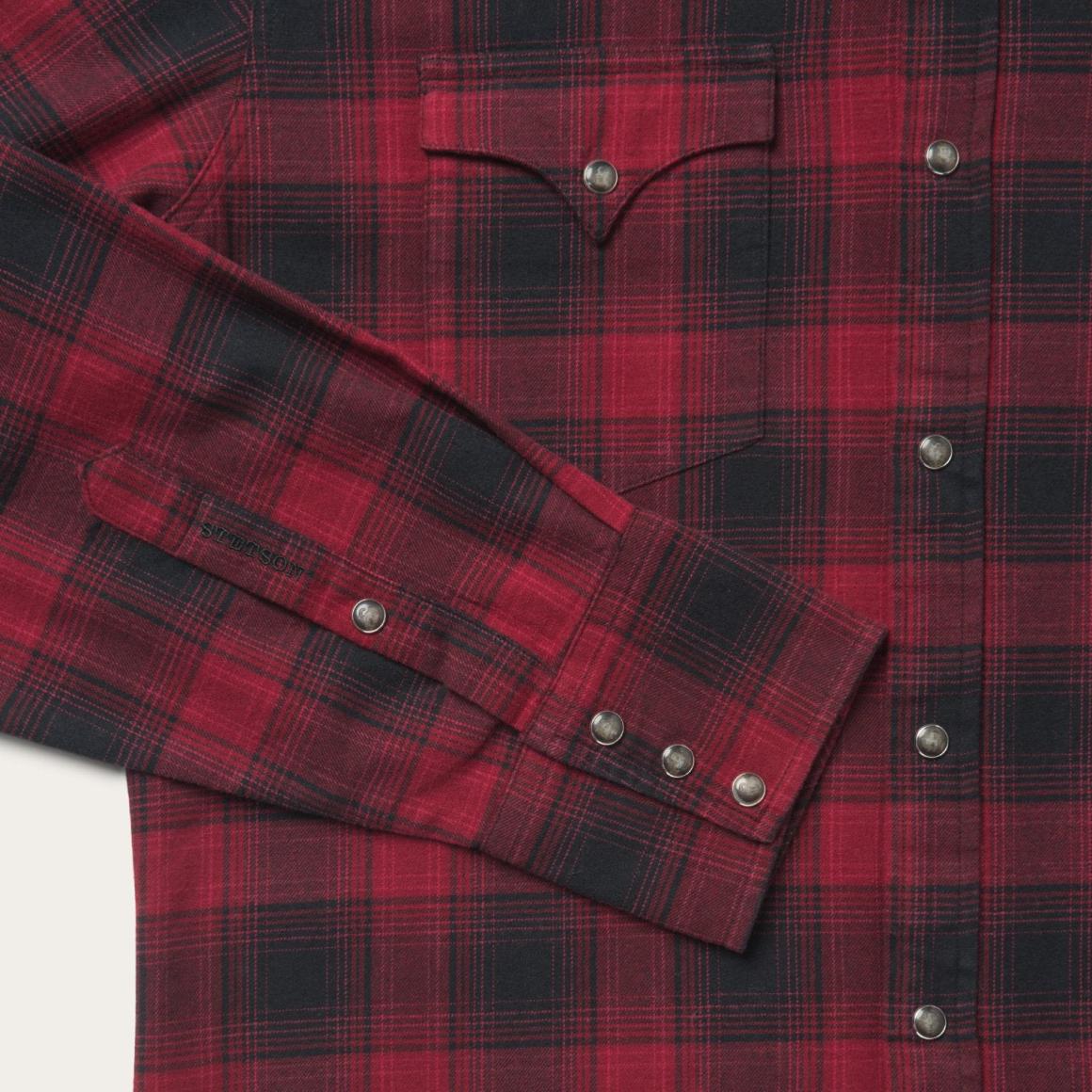 Brushed Twill Plaid Shirt Black | Men Stetson Modern Cut