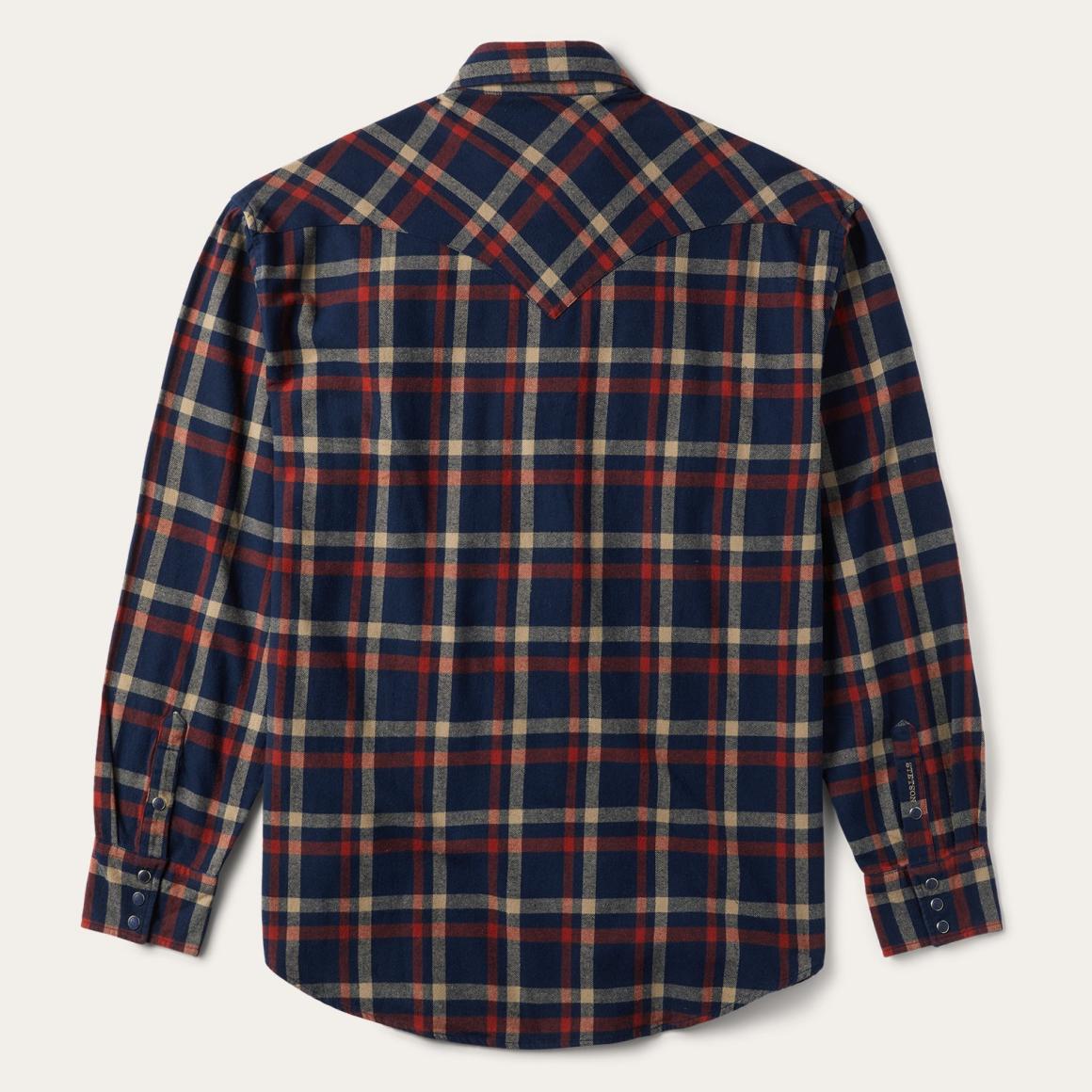 Brushed Twill Plaid Shirt Blue | Men Stetson Classic Cut