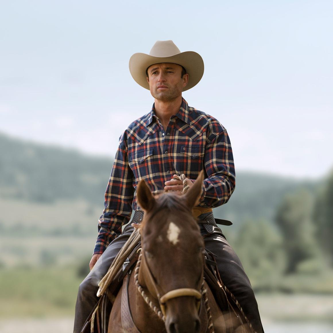 Brushed Twill Plaid Shirt Blue | Men Stetson Western Shirts