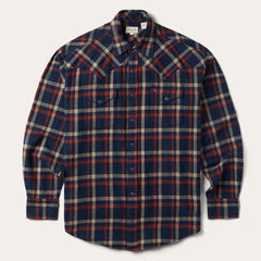 Brushed Twill Plaid Shirt Blue | Men Stetson Western Shirts