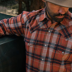 Brushed Twill Plaid Shirt Orange | Men Stetson Classic Cut