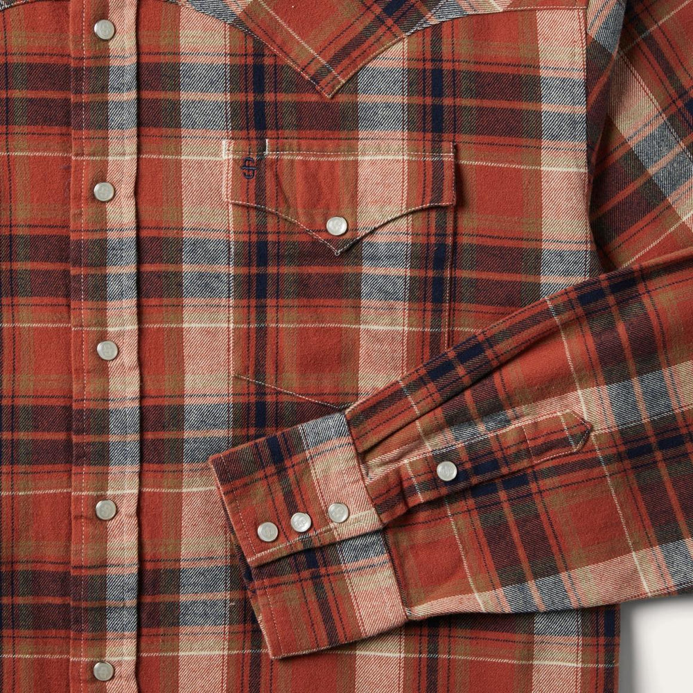 Brushed Twill Plaid Shirt Orange | Men Stetson Classic Cut