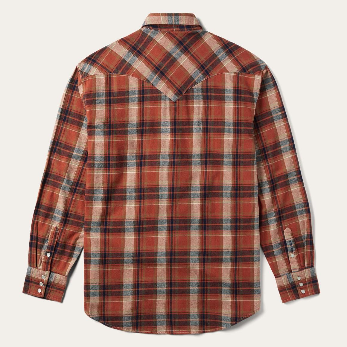 Brushed Twill Plaid Shirt Orange | Men Stetson Western Shirts