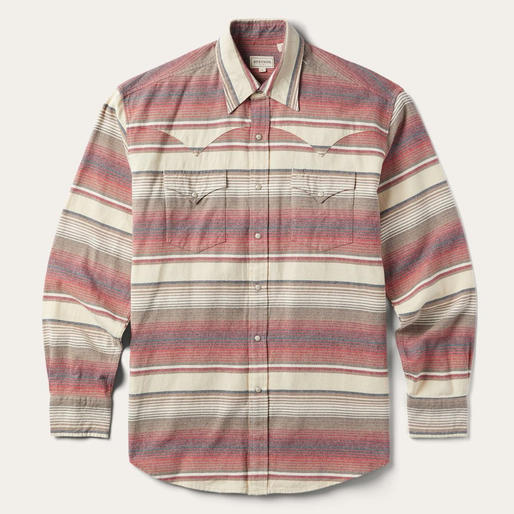 Brushed Twill Striped Shirt Red | Men Stetson Classic Cut