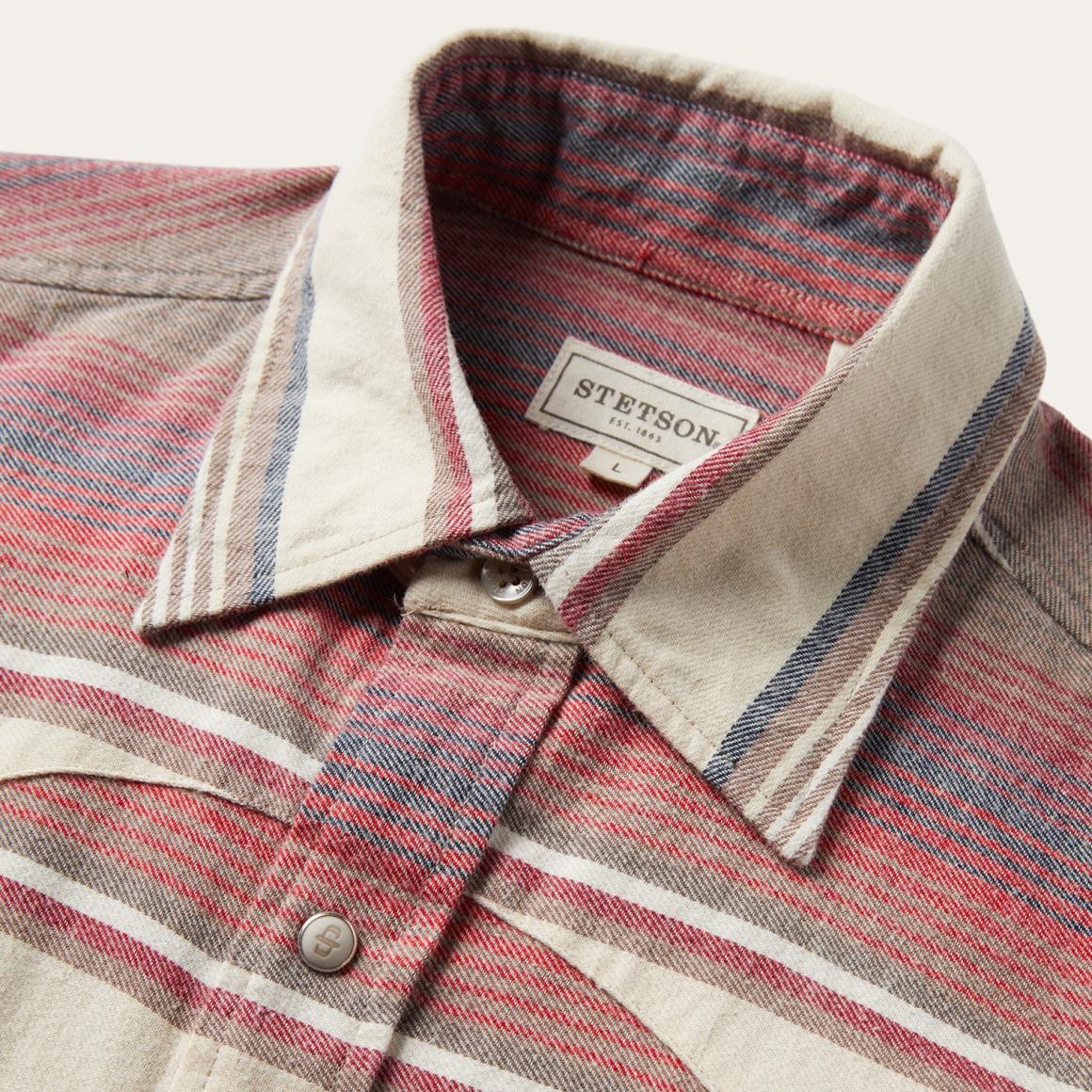 Brushed Twill Striped Shirt Red | Men Stetson Flannel Shirts