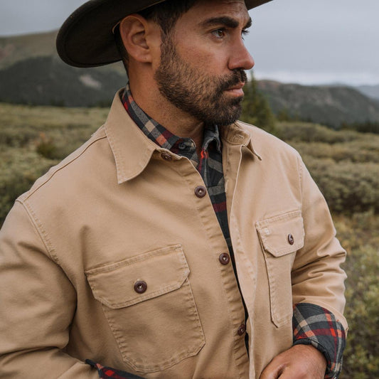 Camel Stretch Canvas Shirt Jacket Brown | Men Stetson Jackets