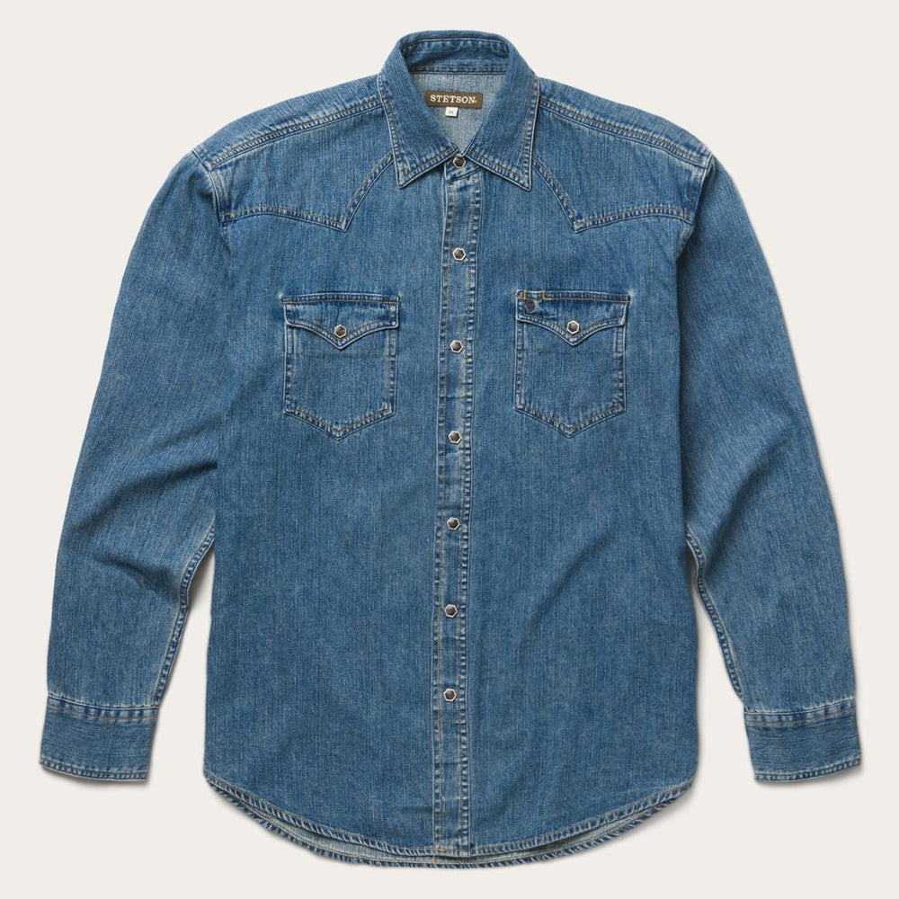 Classic Denim Shirt Blue | Men Stetson Denim Shirts