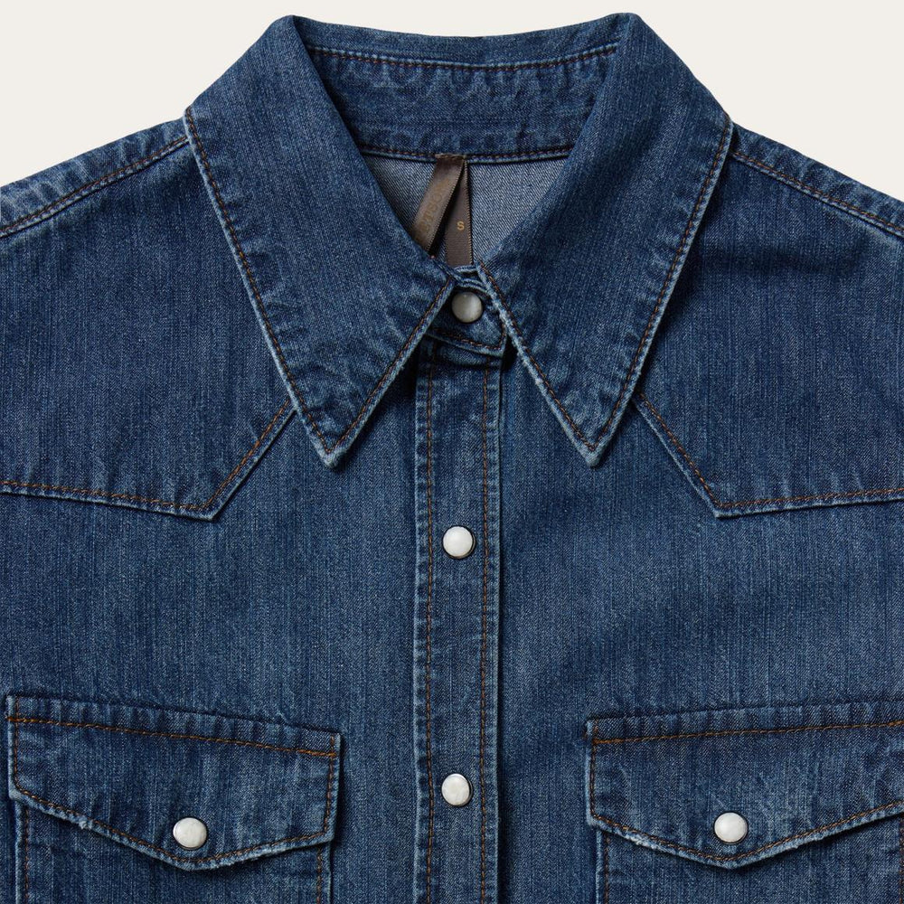 Dark Denim Snap Western Shirt Blue | Women Stetson Western Shirts