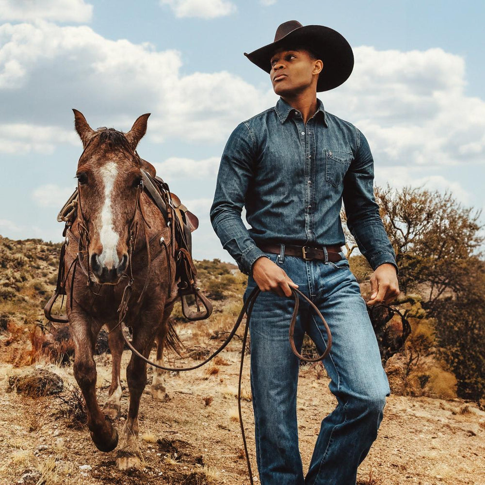 Dark Denim Western Shirt Blue | Men Stetson Denim Shirts