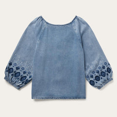 Denim Snap Front Blouse Blue | Women Stetson Blouses