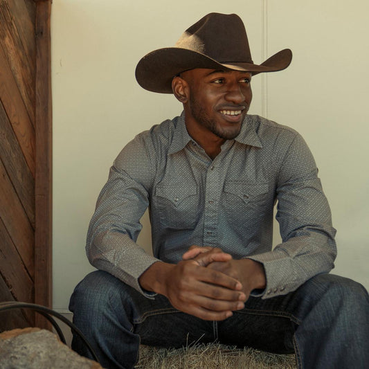 Diamond Print Western Shirt Grey | Men Stetson Western Shirts