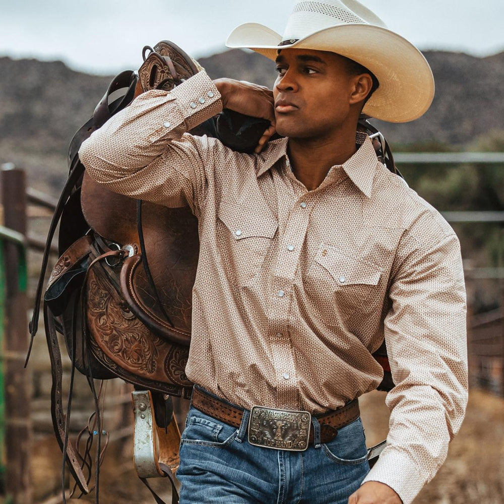 Diamond Print Western Shirt Orange | Men Stetson Western Shirts