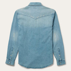 Distressed Denim Western Shirt Blue | Men Stetson Modern Cut