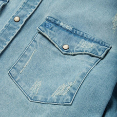 Distressed Denim Western Shirt Blue | Men Stetson Western Shirts