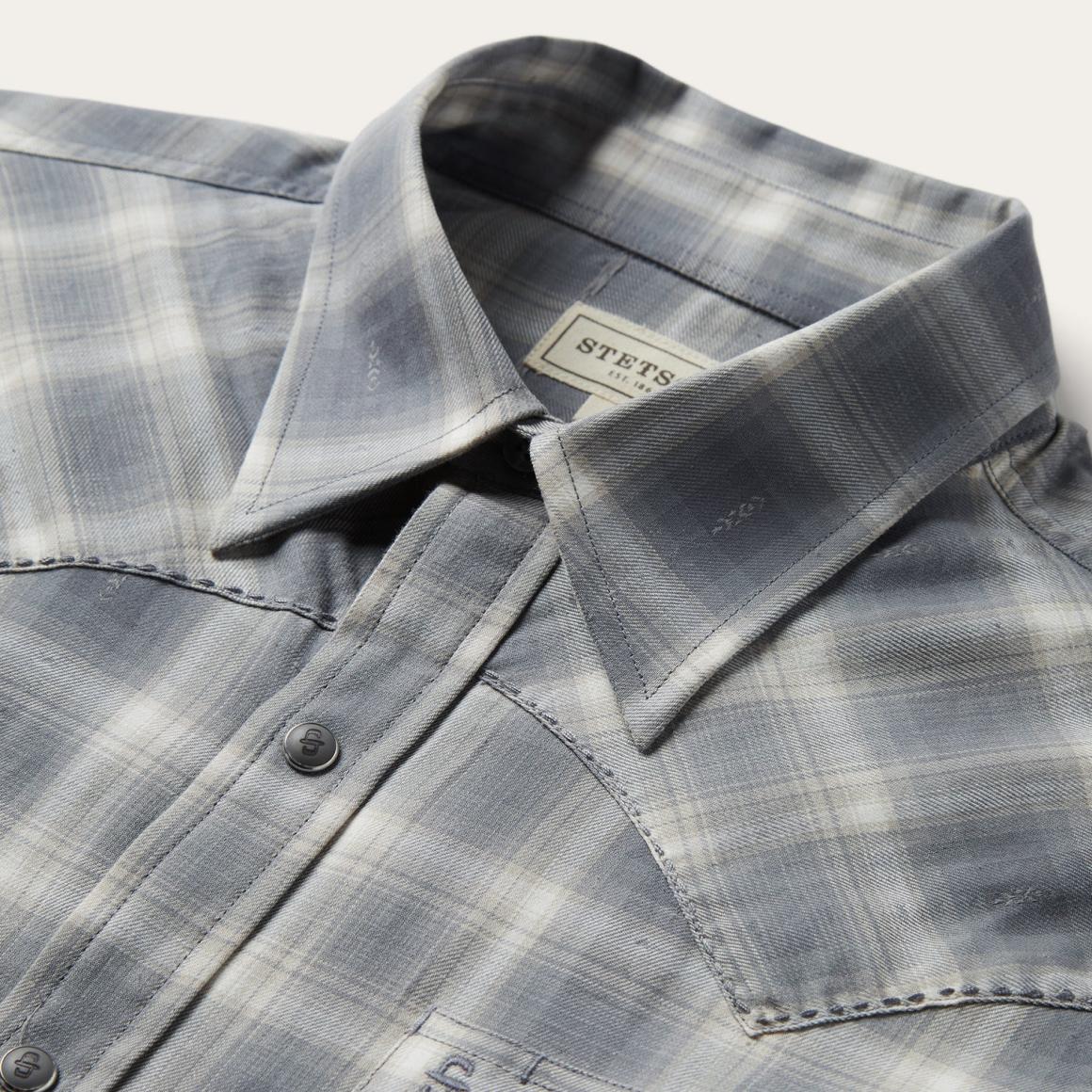 Dobby Twill Plaid Shirt Brown | Men Stetson Western Shirts