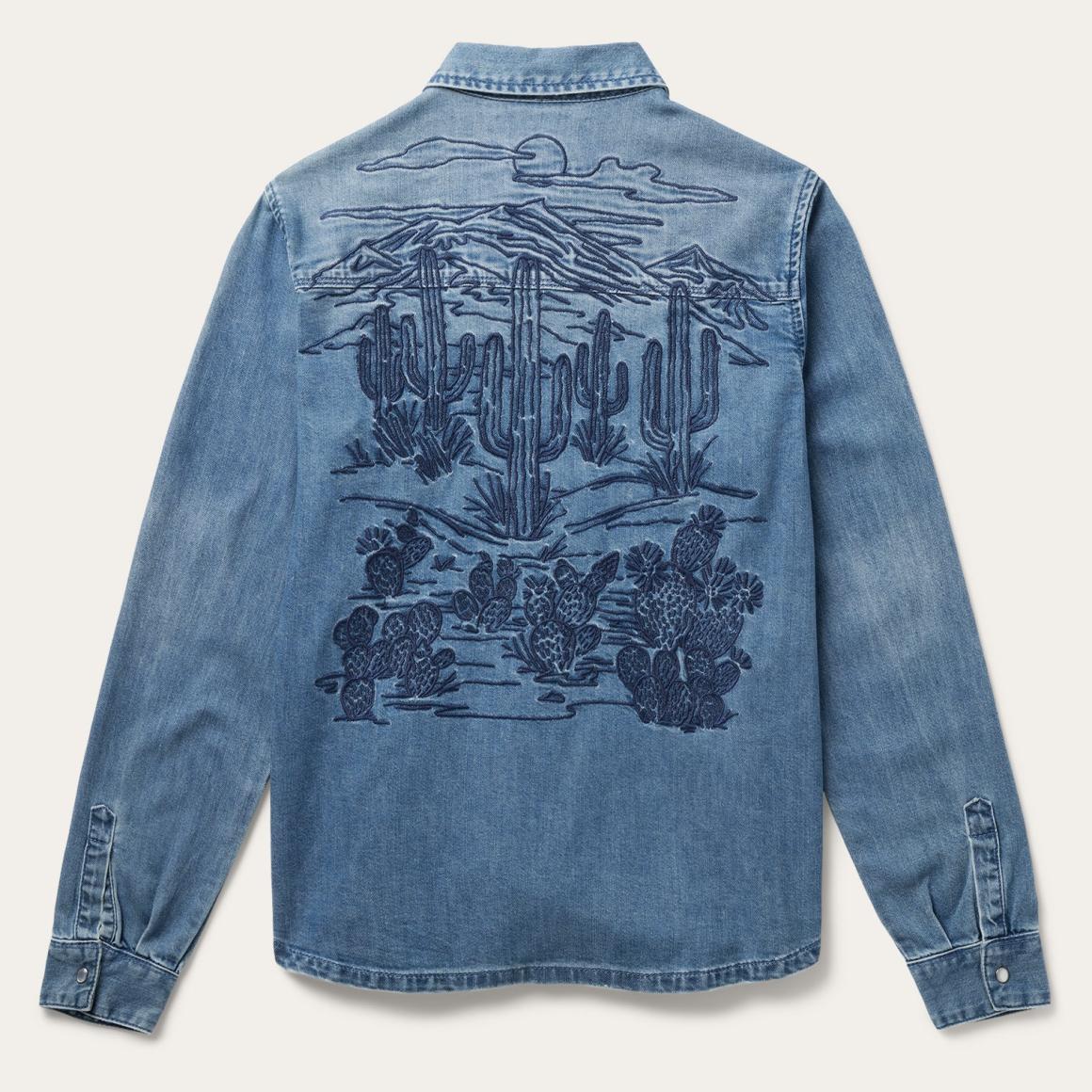 Embroidered Boyfriend Fit Denim Shirt Blue | Women Stetson Denim Shirts