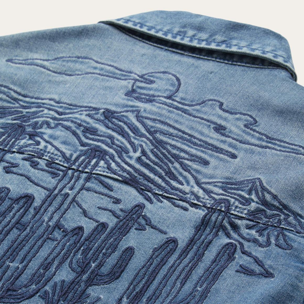 Embroidered Boyfriend Fit Denim Shirt Blue | Women Stetson Denim Shirts