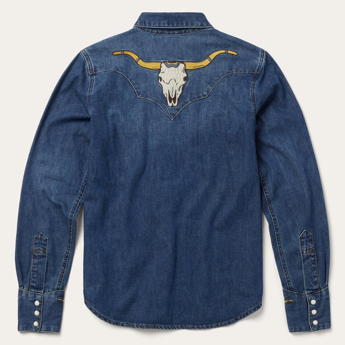 Embroidered Dark Denim Western Shirt Blue | Women Stetson Denim Shirts