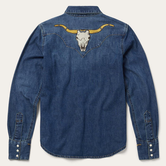 Embroidered Dark Denim Western Shirt Blue | Women Stetson Denim Shirts