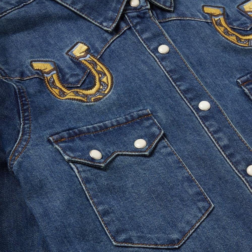 Embroidered Dark Denim Western Shirt Blue | Women Stetson Western Shirts
