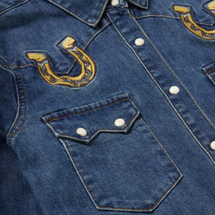 Embroidered Dark Denim Western Shirt Blue | Women Stetson Western Shirts