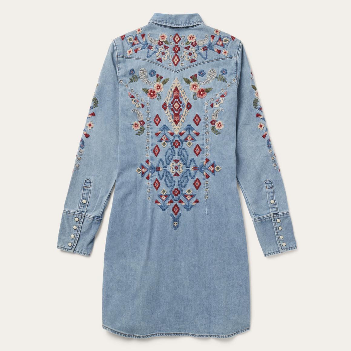 Embroidered Denim Shirt Dress Blue | Women Stetson Shirt Dresses