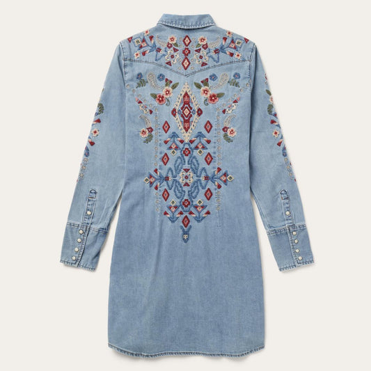 Embroidered Denim Shirt Dress Blue | Women Stetson Shirt Dresses