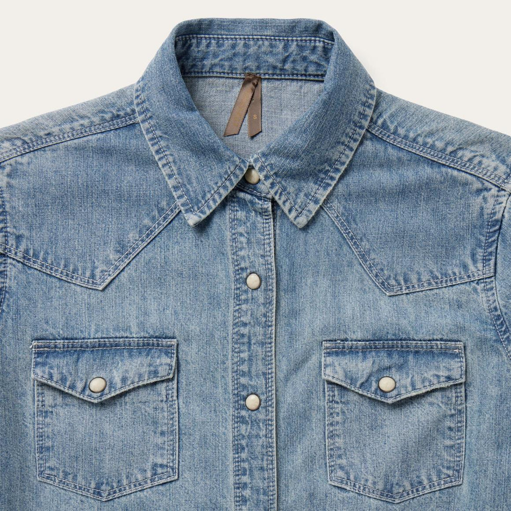 Embroidered Light Denim Shirt Blue | Women Stetson Denim Shirts