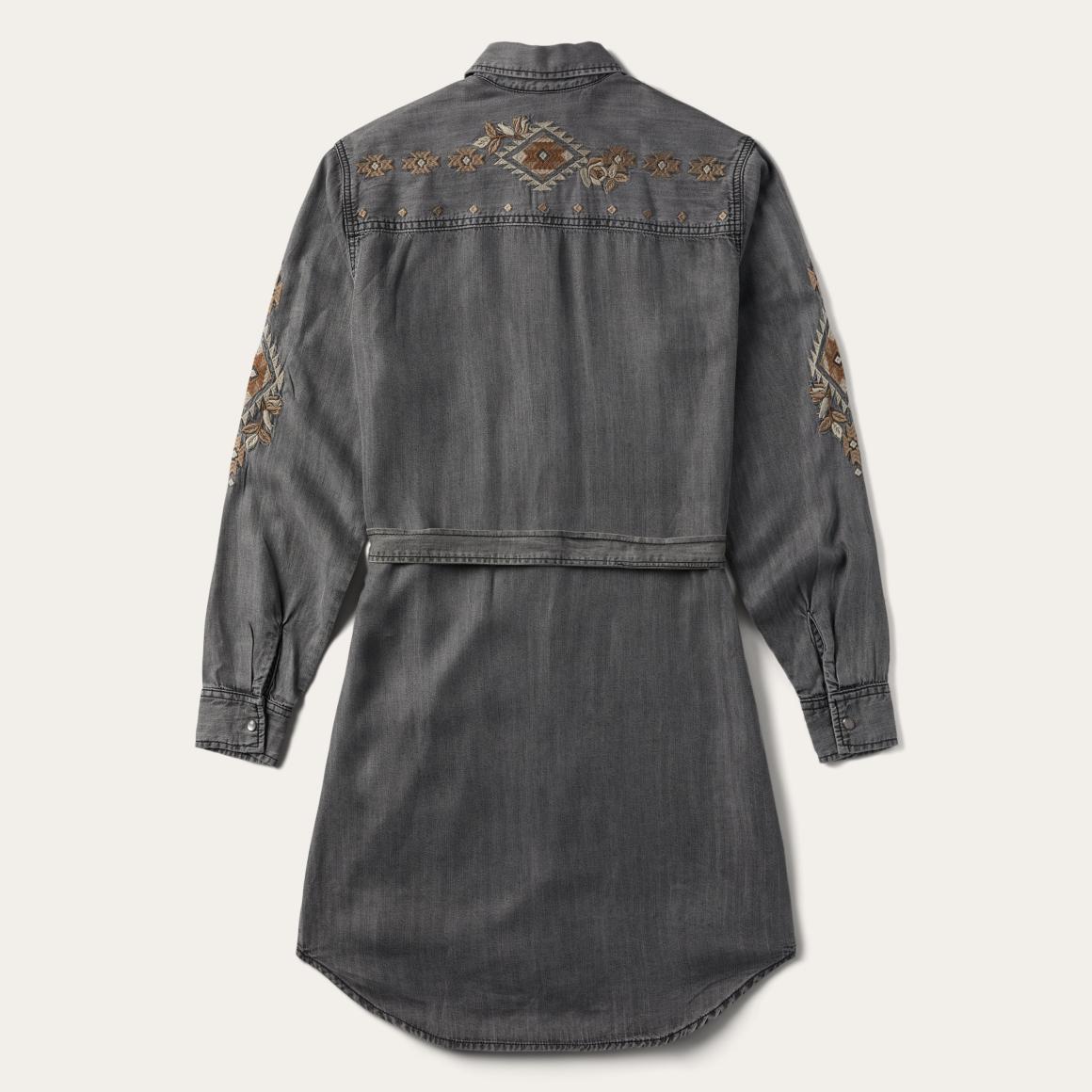 Embroidered Snap Front Shirt Dress Black | Women Stetson Mini