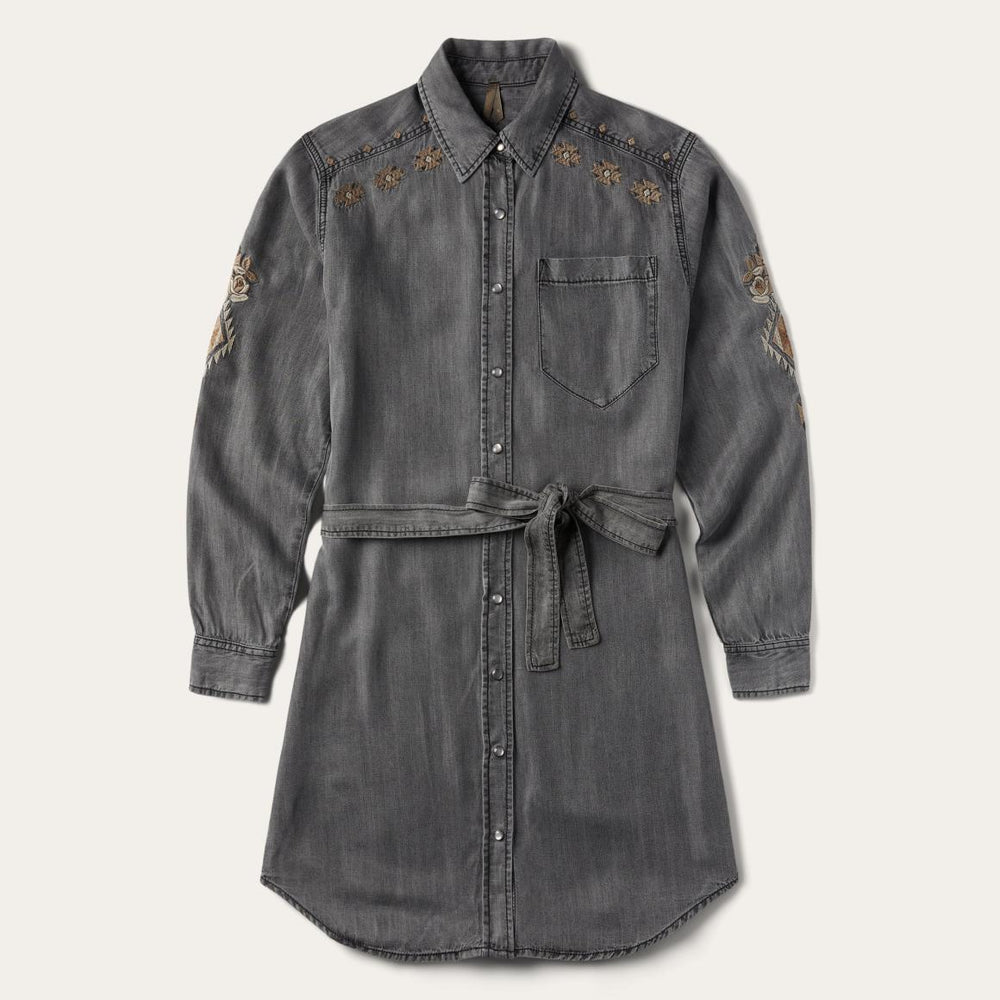Embroidered Snap Front Shirt Dress Black | Women Stetson Mini