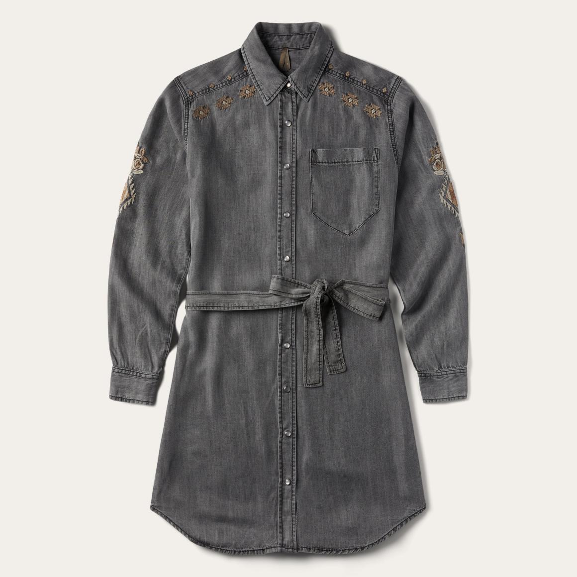 Embroidered Snap Front Shirt Dress Black | Women Stetson Mini