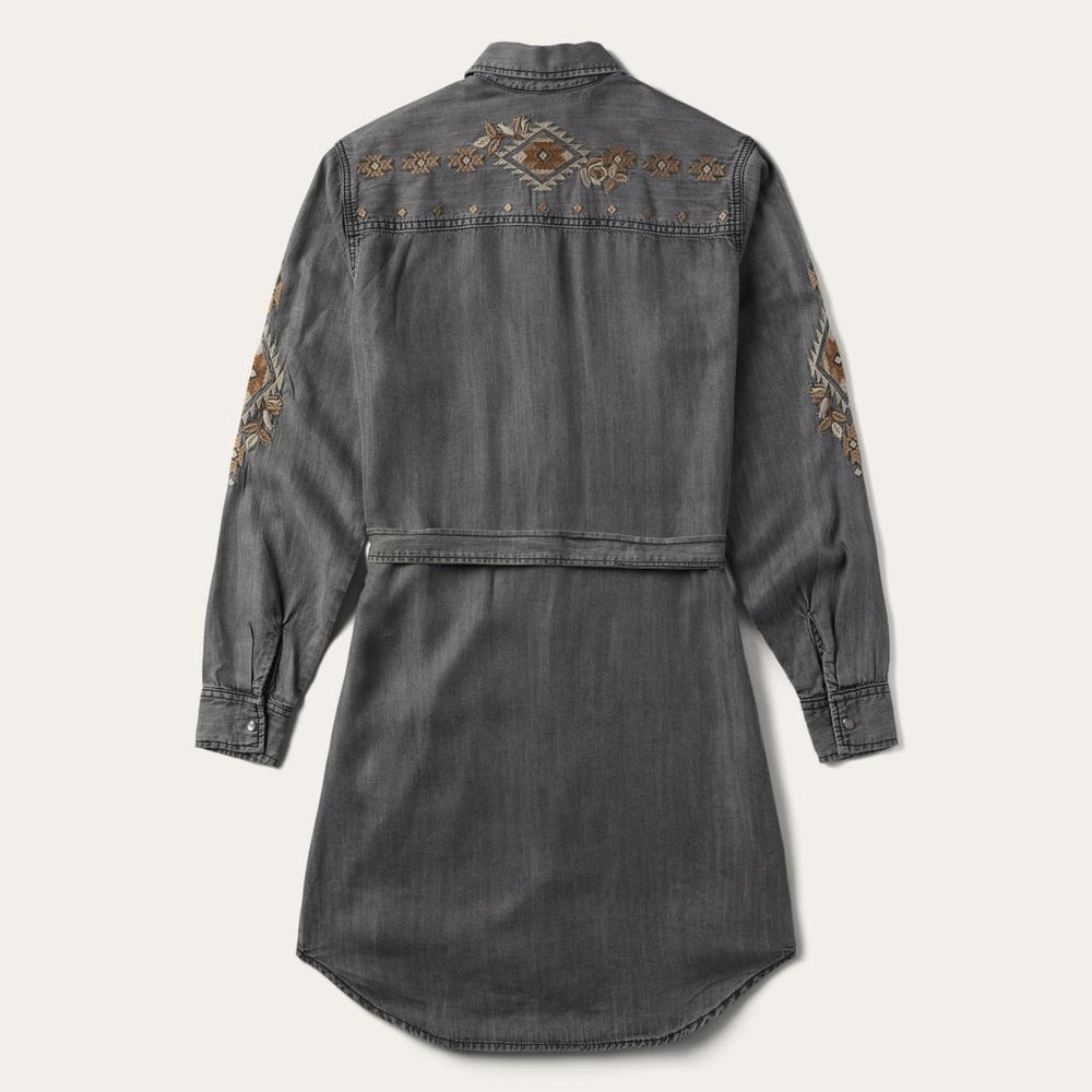 Embroidered Snap Front Shirt Dress Black | Women Stetson Mini