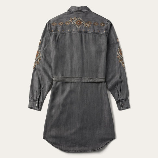 Embroidered Snap Front Shirt Dress Black | Women Stetson Mini