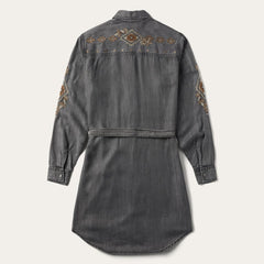 Embroidered Snap Front Shirt Dress Black | Women Stetson Mini