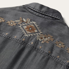 Embroidered Snap Front Shirt Dress Black | Women Stetson Mini