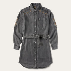 Embroidered Snap Front Shirt Dress Black | Women Stetson Mini