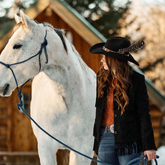 Fringe Suede Jacket Black | Women Stetson Fringe Jackets
