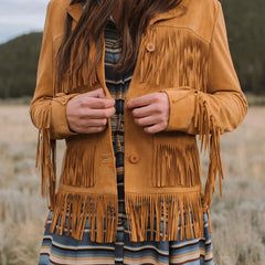 Fringe Suede Jacket Tan | Women Stetson Fringe Jackets