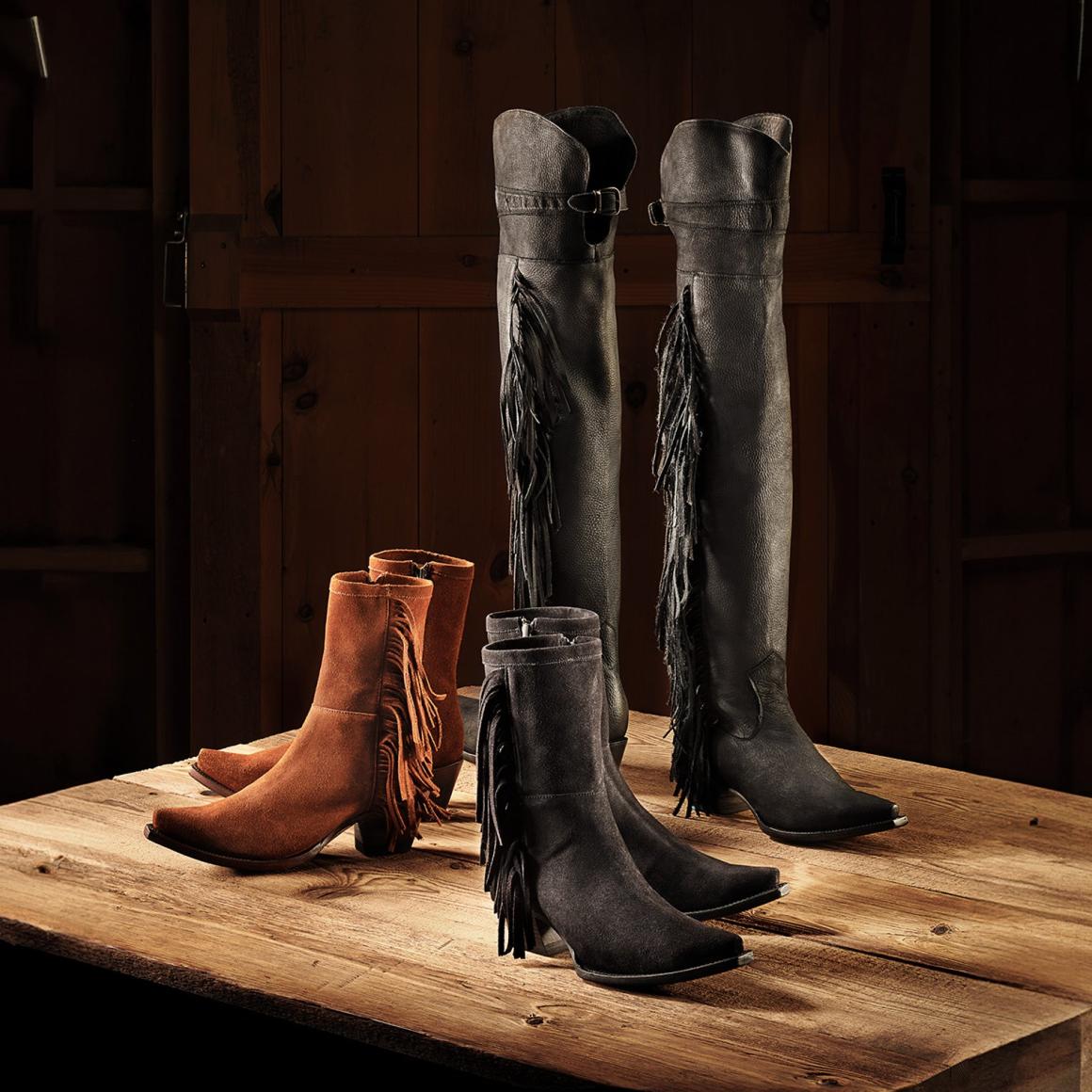 Glam Over-The-Knee Fringe Boot Black Leather | Women Stetson Western