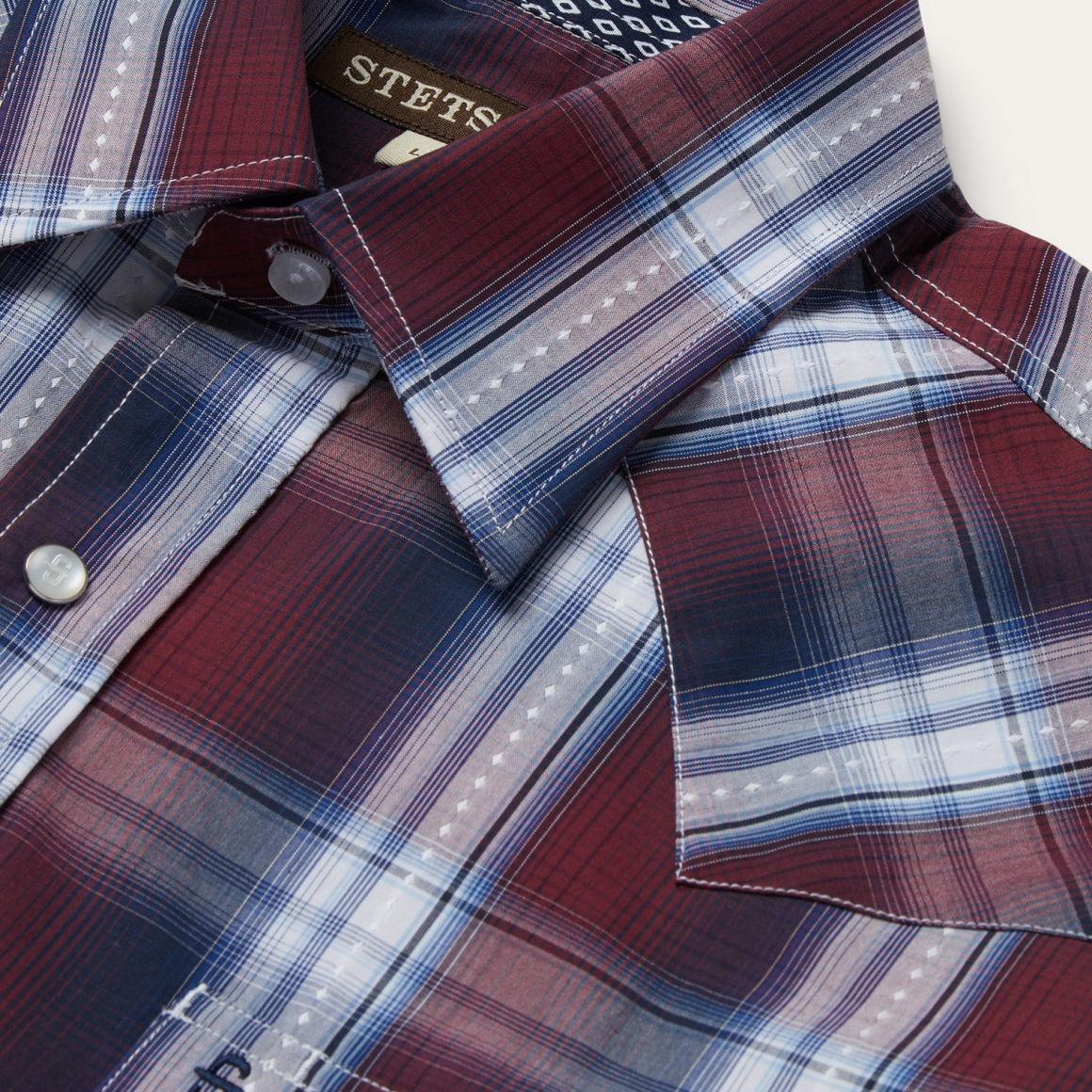 Good Luck Plaid Western Shirt Wine | Men Stetson Western Shirts