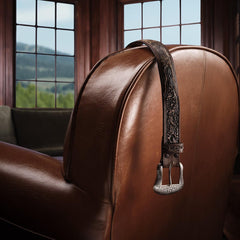 Hair-on-Hide Tooled Tab Belt Vintage/brown | Men Stetson Belts