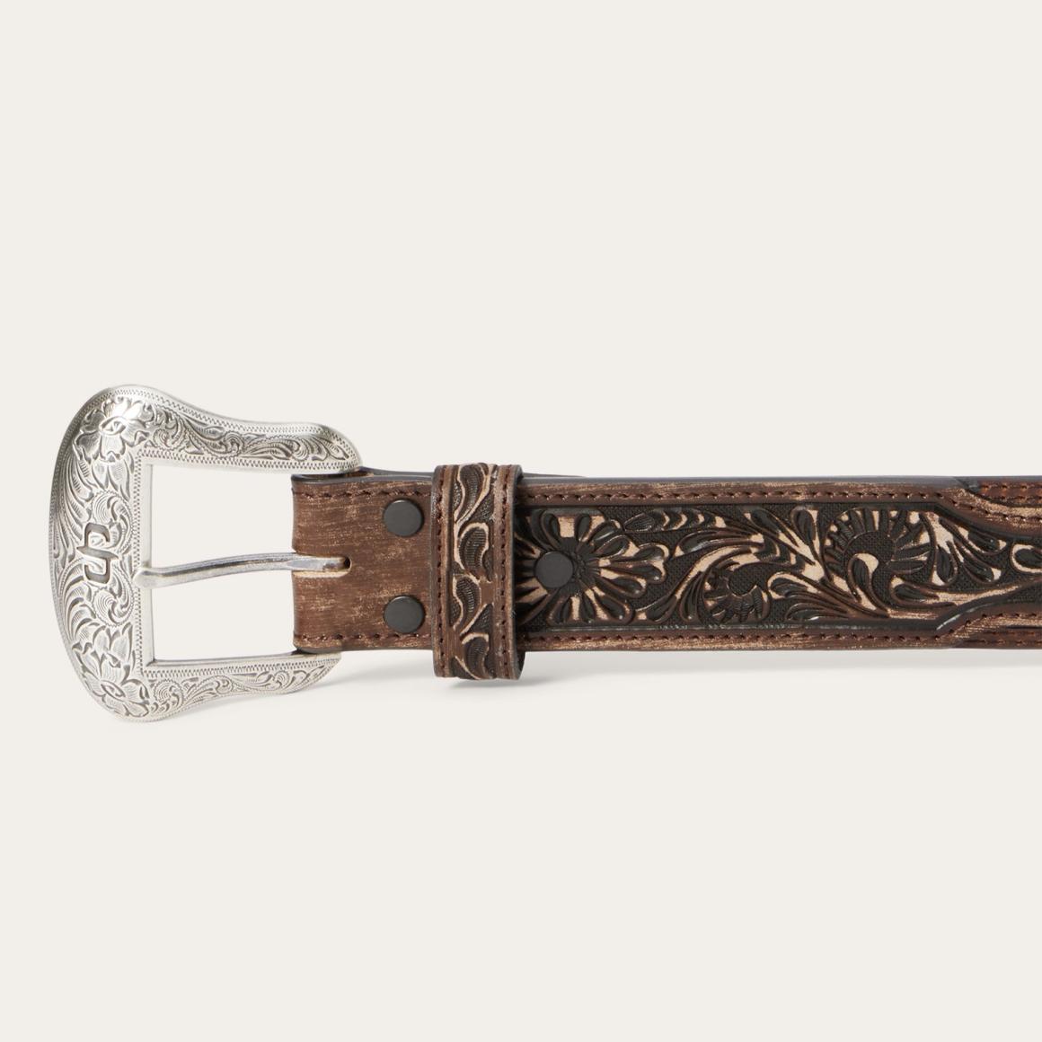 Hair-on-Hide Tooled Tab Belt Vintage/brown | Men Stetson Belts