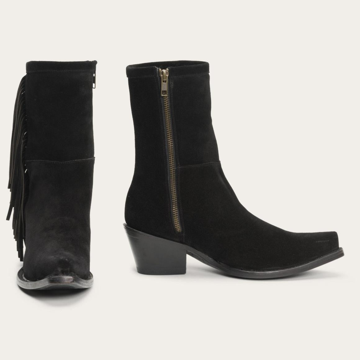 Halle Suede Fringe Side Zip Boot Black | Women Stetson Western