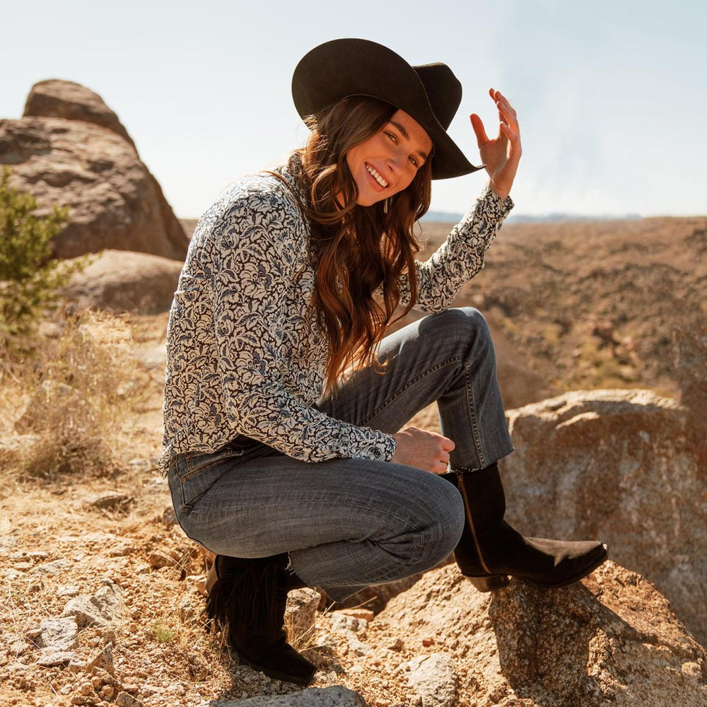 Halle Suede Fringe Side Zip Boot Black | Women Stetson Western