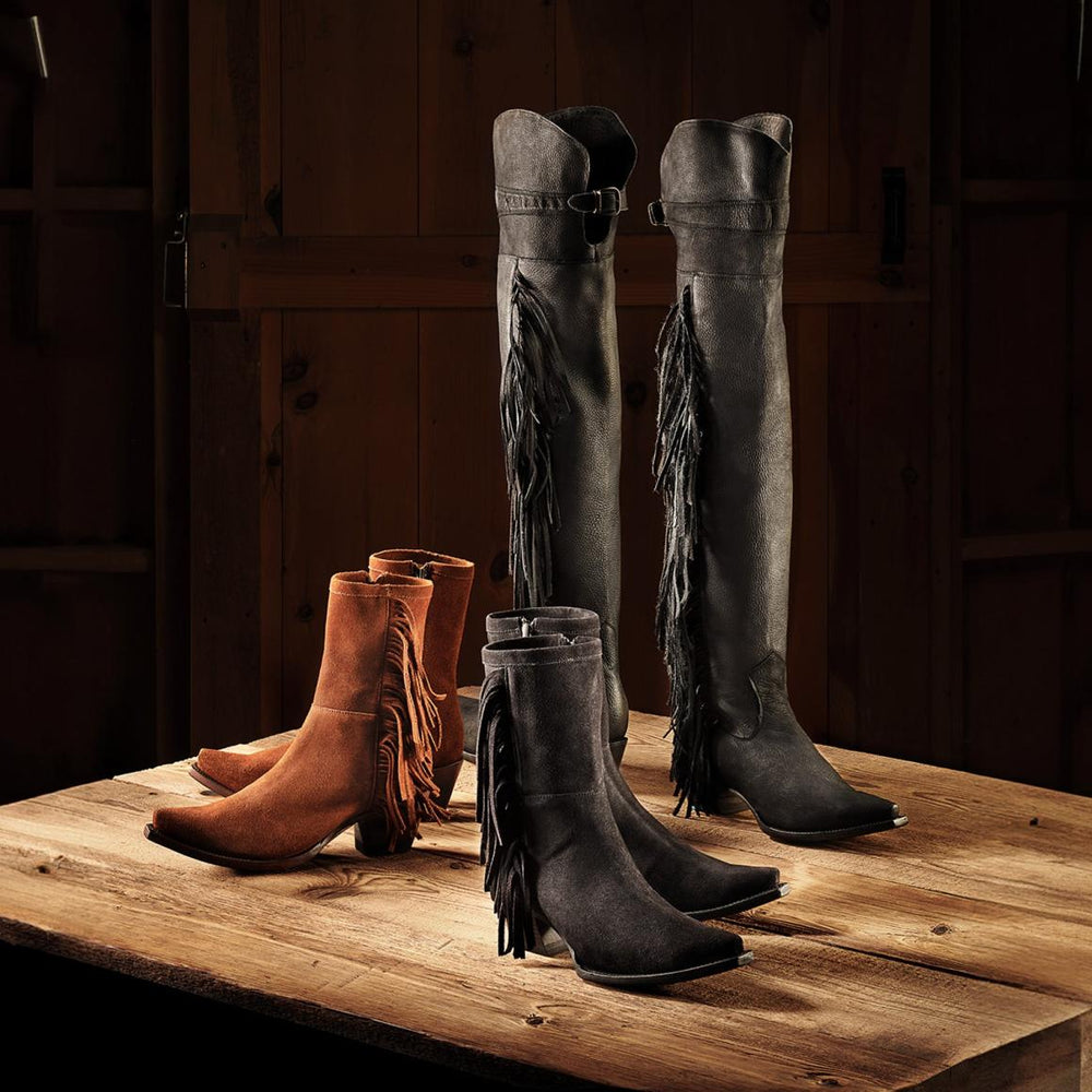 Halle Suede Fringe Side Zip Boot Black | Women Stetson Western