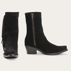 Halle Suede Fringe Side Zip Boot Black | Women Stetson Western