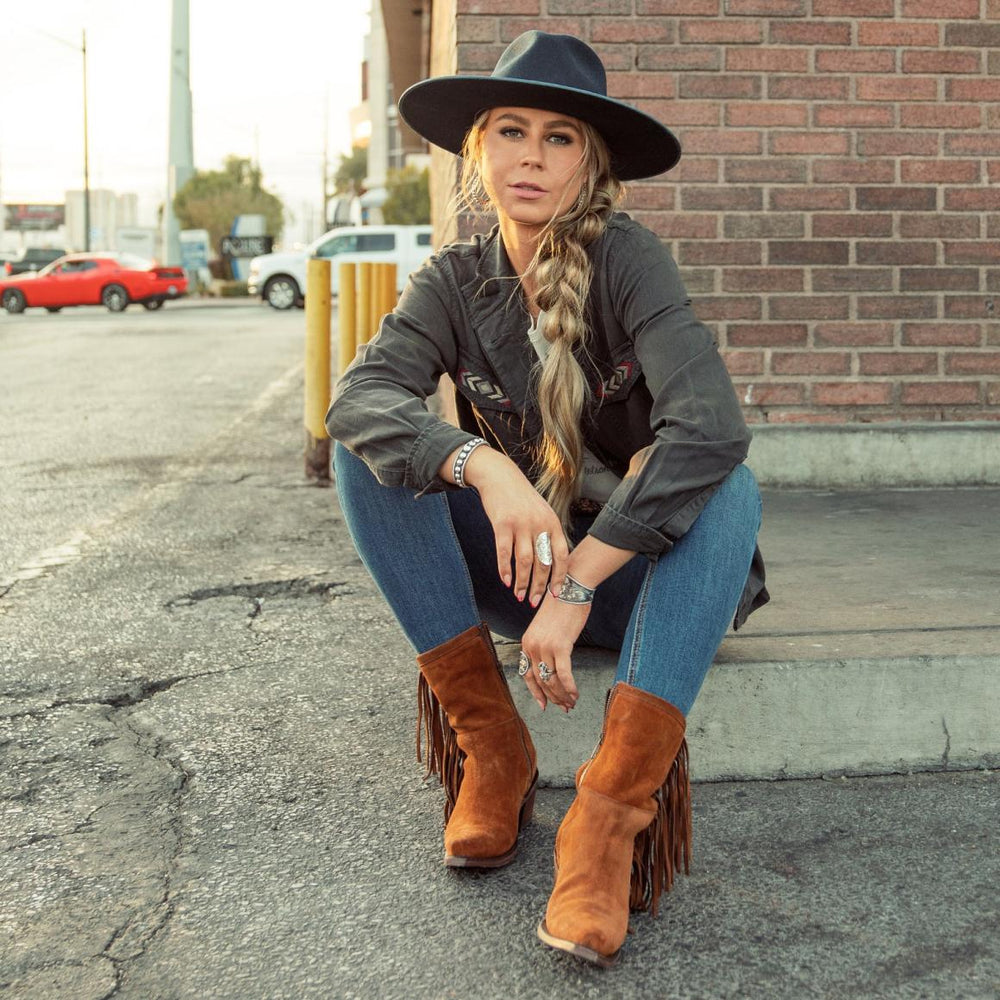 Halle Suede Fringe Side Zip Boot Brown | Women Stetson Western