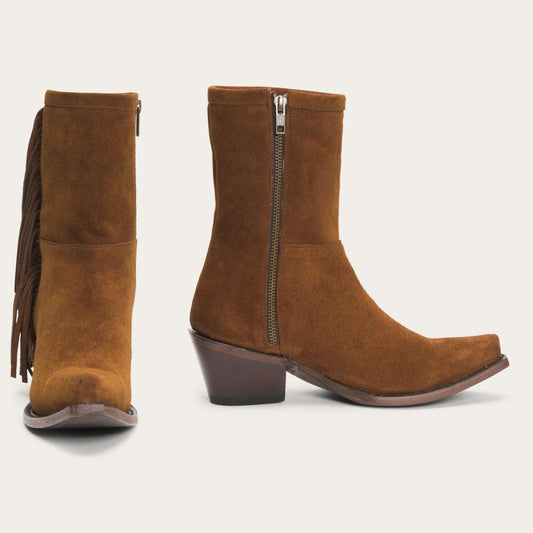 Halle Suede Fringe Side Zip Boot Brown | Women Stetson Western