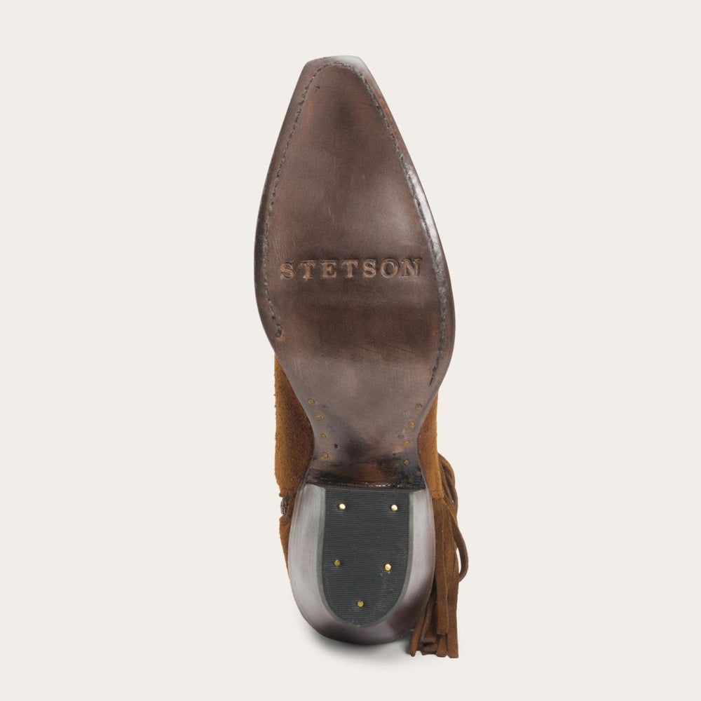 Halle Suede Fringe Side Zip Boot Brown | Women Stetson Western
