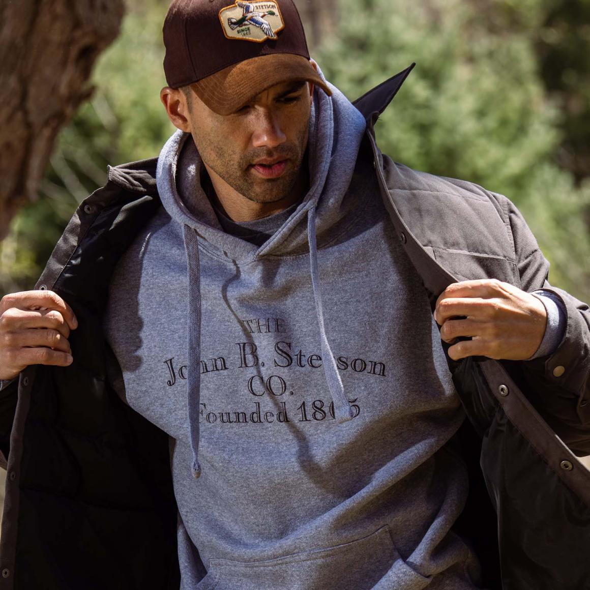 John B. Co. Hooded Sweatshirt Grey | Men Stetson Sweaters &amp; Hoodies